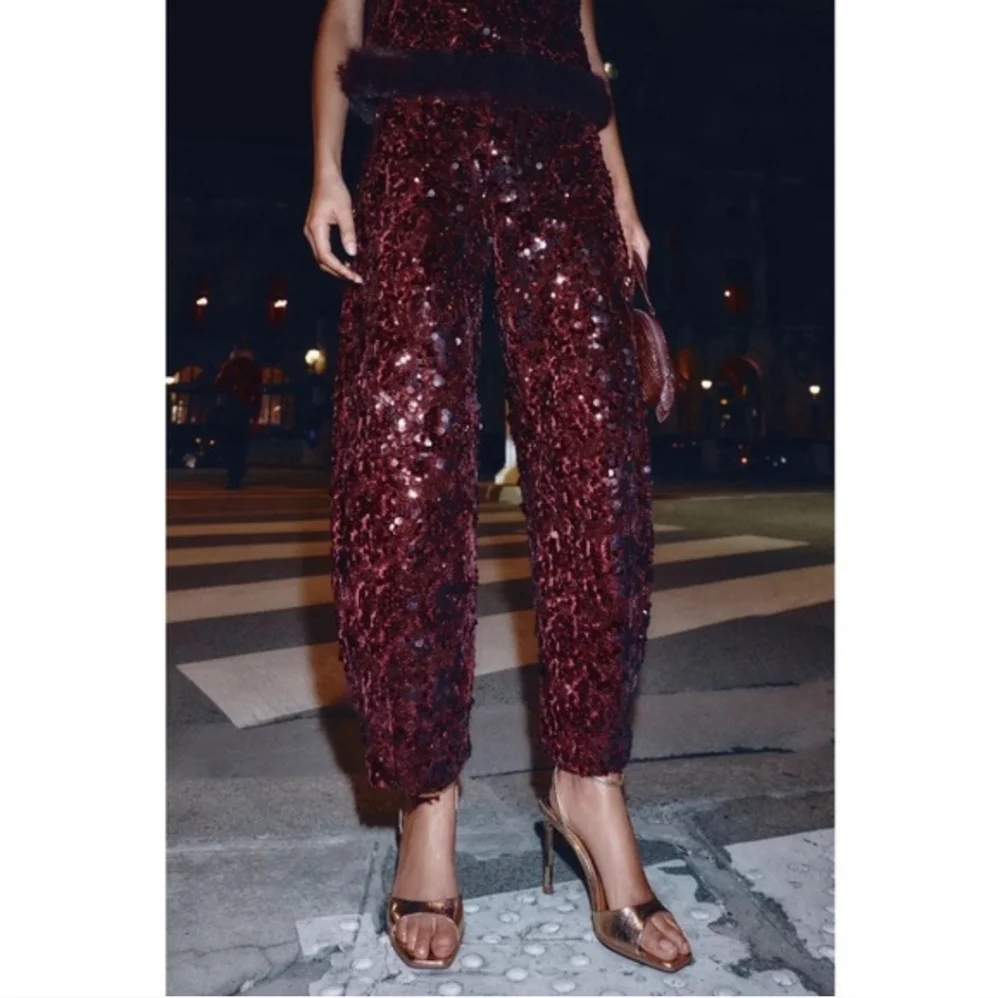 Zara SEQUIN BARREL PANTS Size S and M
